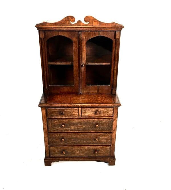 Antique Miniature 19th Century Wooden Oak Display Cabinet Apprentice Furniture